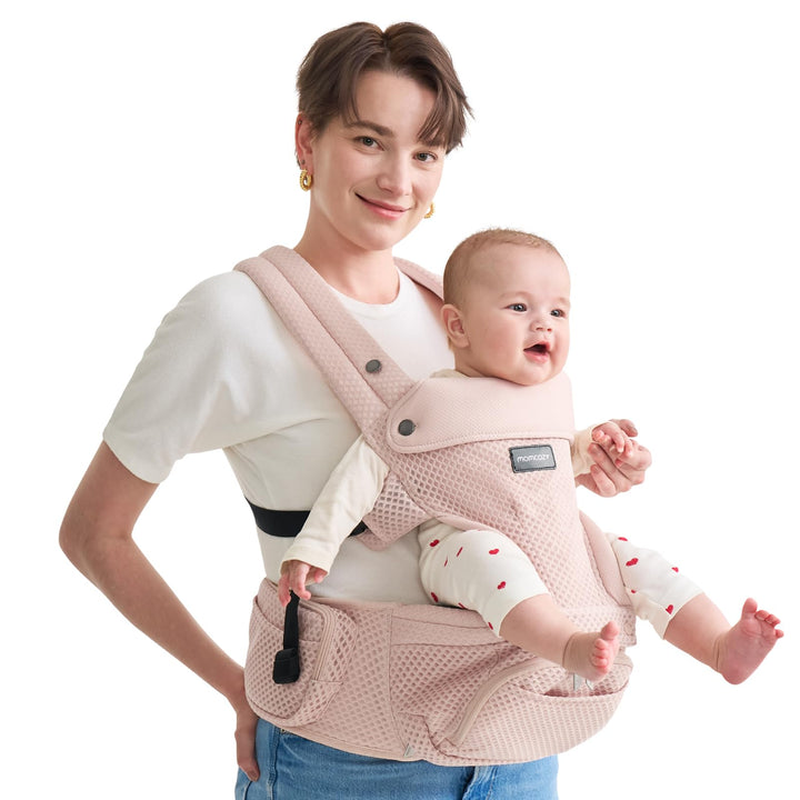 Momcozy Babytrage mit Hüftkissen, 2-in-1 Verstellbare &amp; Abnehmbare Babytrage bis 20kg, Atmungsaktive