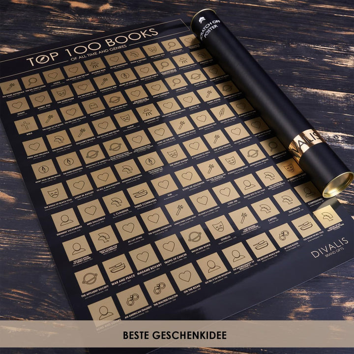 Divalis Bücher Bucket List - Bücher Eimer Liste - 100 Bücher die Man Gelesen Haben Muss - Rubbelpost