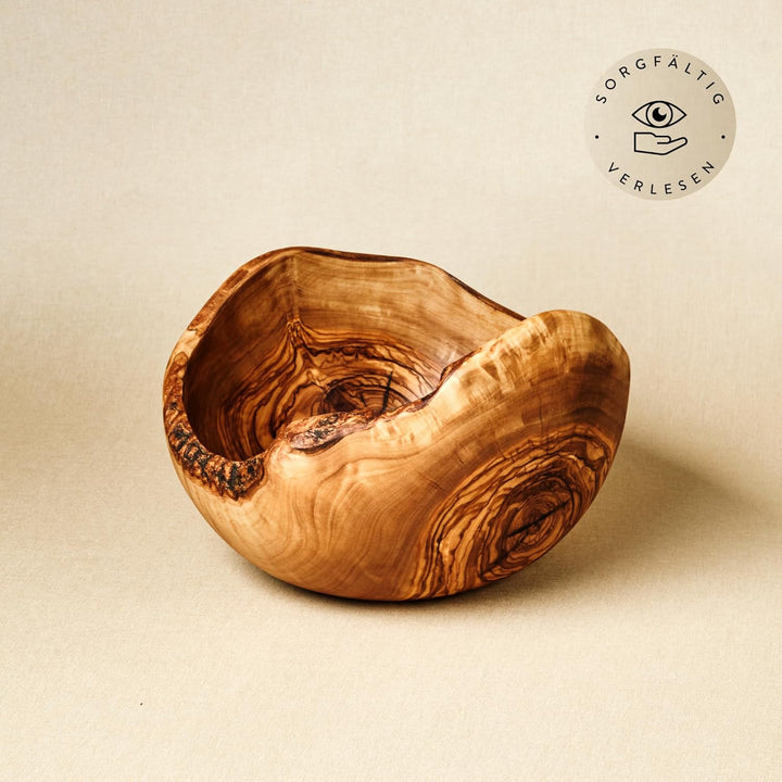 DAS OLIVENHOLZBRETT® Knabberschale aus Olivenholz rund, Holzschale im Naturschnitt, Nussschale,10cm