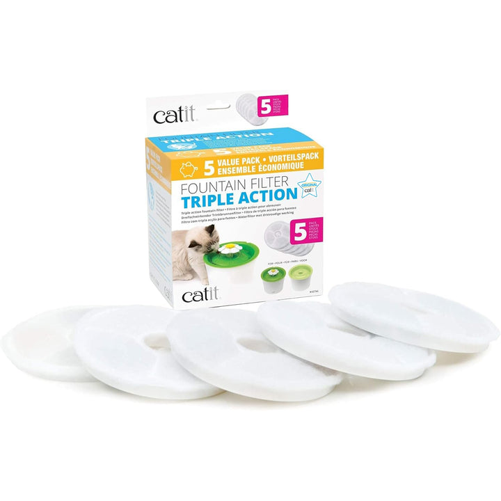 Catit Triple Action Filter, 3fach wirksamer Ersatzfilter, Trinkbrunnenfilter, 5er Pack Old Version,