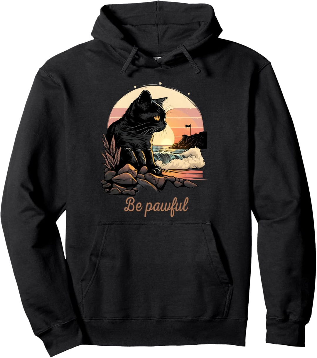 Black Cat Art Seien Sie Pawful Black Cat Summer Outfit Pullover Hoodie