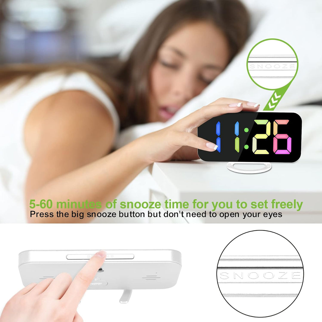 SZELAM Digitaler Wecker, Wecker am Bett, 7 Zoll LED-Spiegelwecker, mit 2 USB-Ladeanschlüssen, Snooze