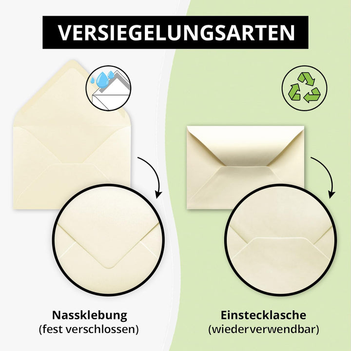 Briefumschläge in Vanille - 150 Stück - DIN C5 Kuverts 22,0 x 15,4 cm - Nassklebung ohne Fenster - W