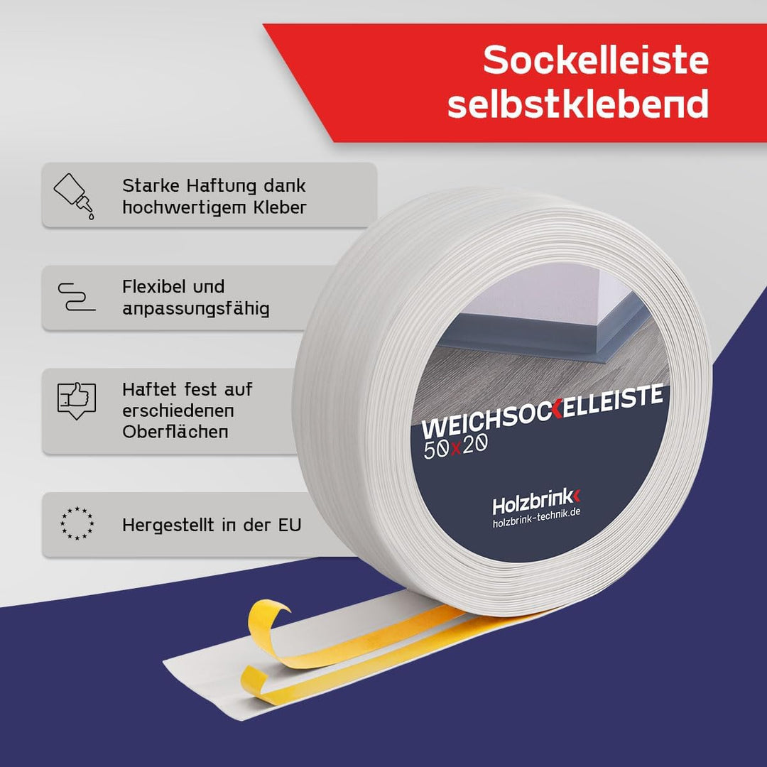 HOLZBRINK Weichsockelleiste selbstklebend BIRKE Knickleiste, 50x20mm, 25 Meter 25m Birke, 25m Birke