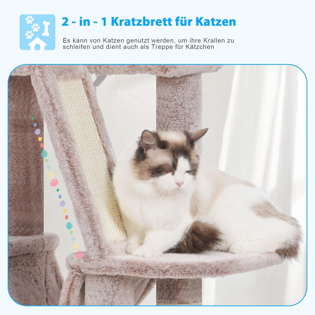Hey-Brother Kratzbaum, 135 cm Indoor Katzenbaum, Mit gepolsterter Plattform Bett, Spielzeug Ball, Hö