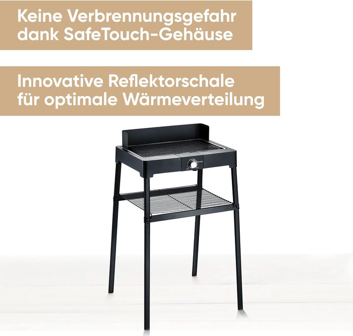 SEVERIN Standgrill mit Aluminium-Grillplatte und Standuntergestell mit Ablagerost, Elektrogrill mit