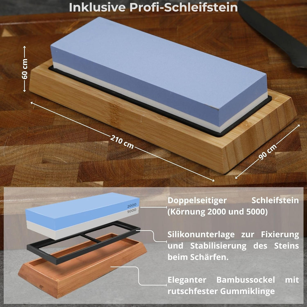 Damastmesser set mit wetzstein für messer. Japanisches messer set und professioneller schleifstein m