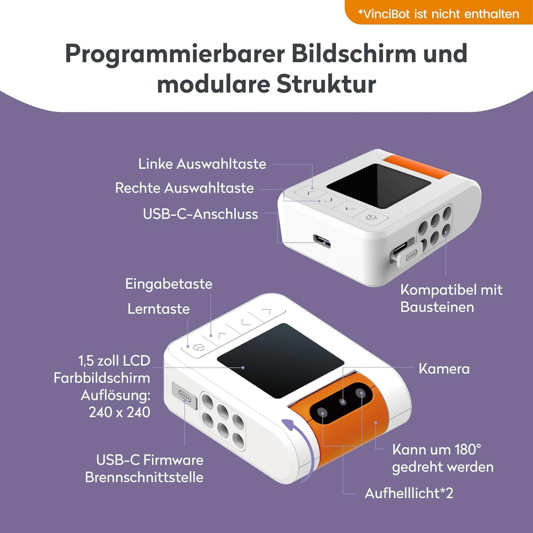 MatataStudio AI Vision Kit für VinciBot mit 180° Flip Kamera programmierbarem Bildschirm modularer S