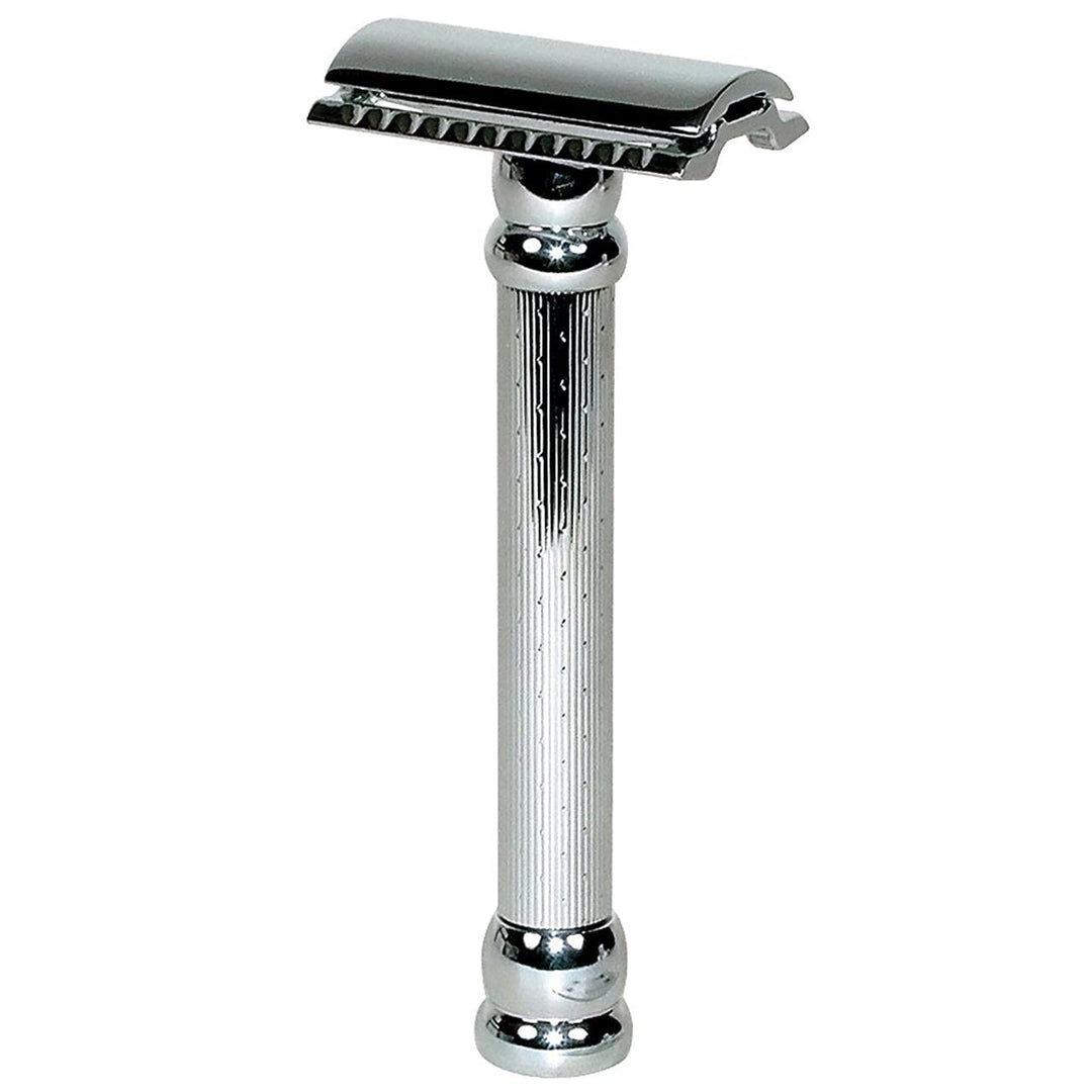Merkur Flachklingenrasierer glanzverchromt, langer Griff, Gradschnitt Silber, Silber
