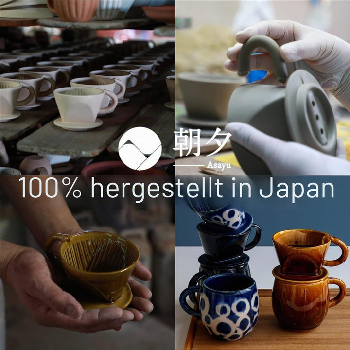 Asayu Japan Keramik Kaffeeaufguss-Set in Chrom Rot mit Papierfilterhalterung und Dripper mit 3 Löche
