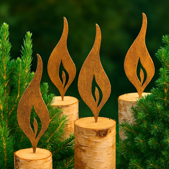 Storm's Gartenzaubereien Rost Deko Flamme 4er Set 23 cm Gartenstecker - Edelrost Metall zum Stecken