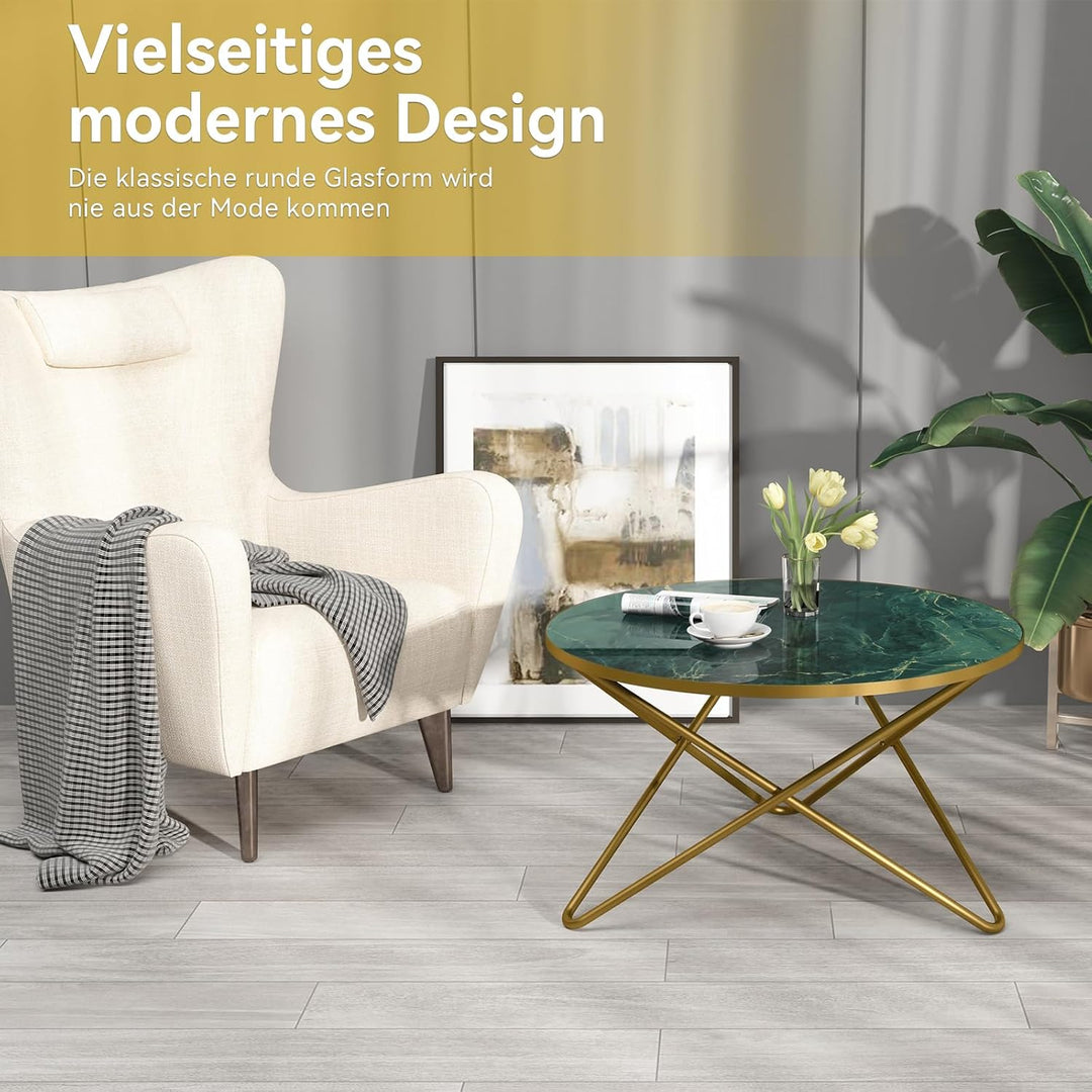 HOLTICO Couchtisch Beistelltisch Rund Schwarz Grün,Wohnzimmertisch Sofatisch für Wohnzimmer Garten B