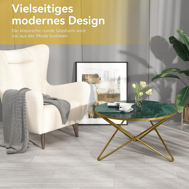 HOLTICO Couchtisch Beistelltisch Rund Schwarz Grün,Wohnzimmertisch Sofatisch für Wohnzimmer Garten B