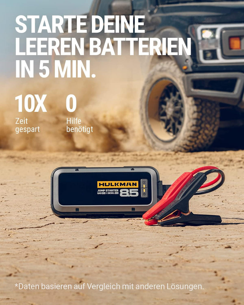 HULKMAN Alpha 85 Starthilfe Powerbank 2000A 20000mAh Auto Starter für bis zu 8,5L Benzin und 6L Dies