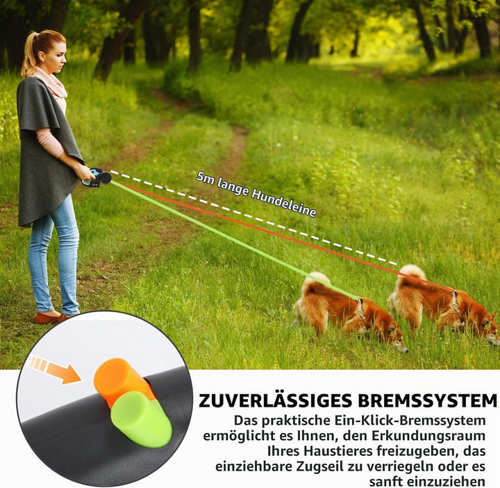 Doppelte Einziehbare Hundeleine, Rollleine Mit Led Licht, Ausziehbare Doppel Hundeleine Für 2 Hunde,