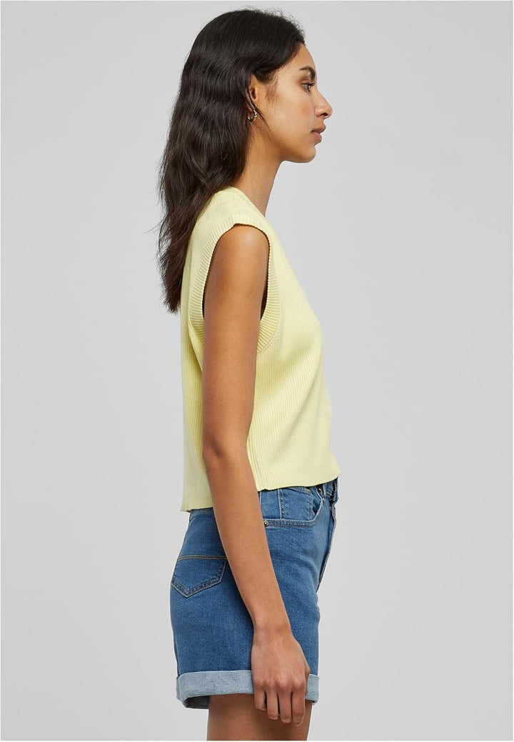 Urban Classics Damen Pullunder Ladies Short Knittd Slip On, V-Ausschnitt Oberteil aus Strick für Fra