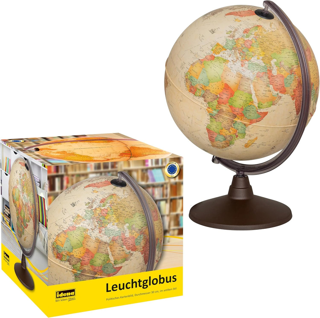 Idena 22904 - Leuchtglobus, im antiken Stil, mit LED Beleuchtung und Ein- und Ausschalter, Durchmess