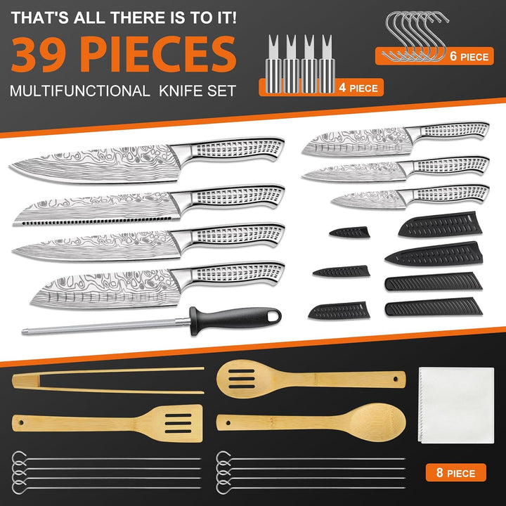 MOSFiATA Messerset Küchenmesser Grillbesteck Set mit Rucksack für Outdoor | mit 7 profi Messer, Wetz