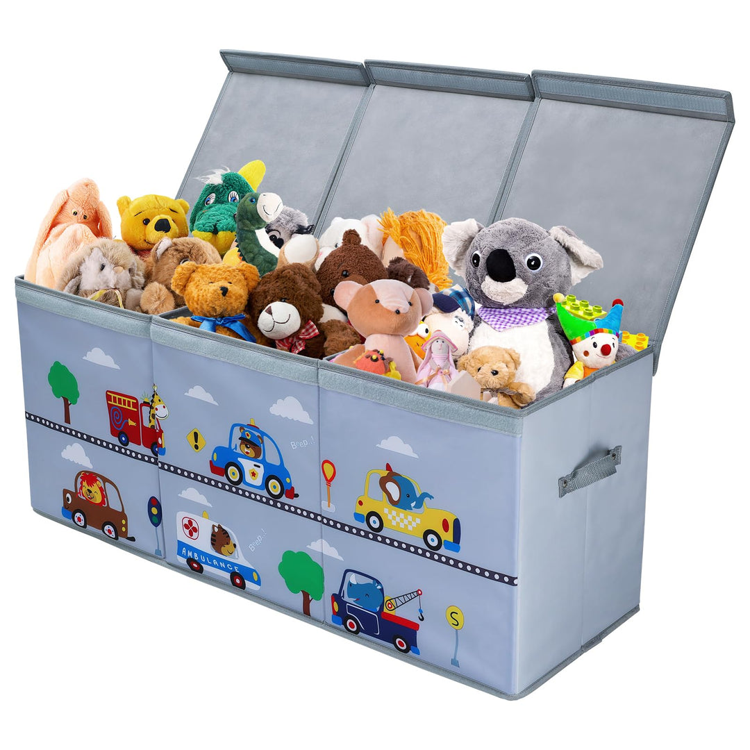 decalsweet Aufbewahrungsbox mit Deckel Kinder, Spielzeugkiste Tier Autos | Extra Gross, Zusammenklap