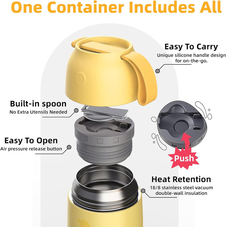 Thermobehälter für Essen 530ml, Edelstahl Thermobecher für Essen Warmhaltebehälter mit Löffel, Ausla