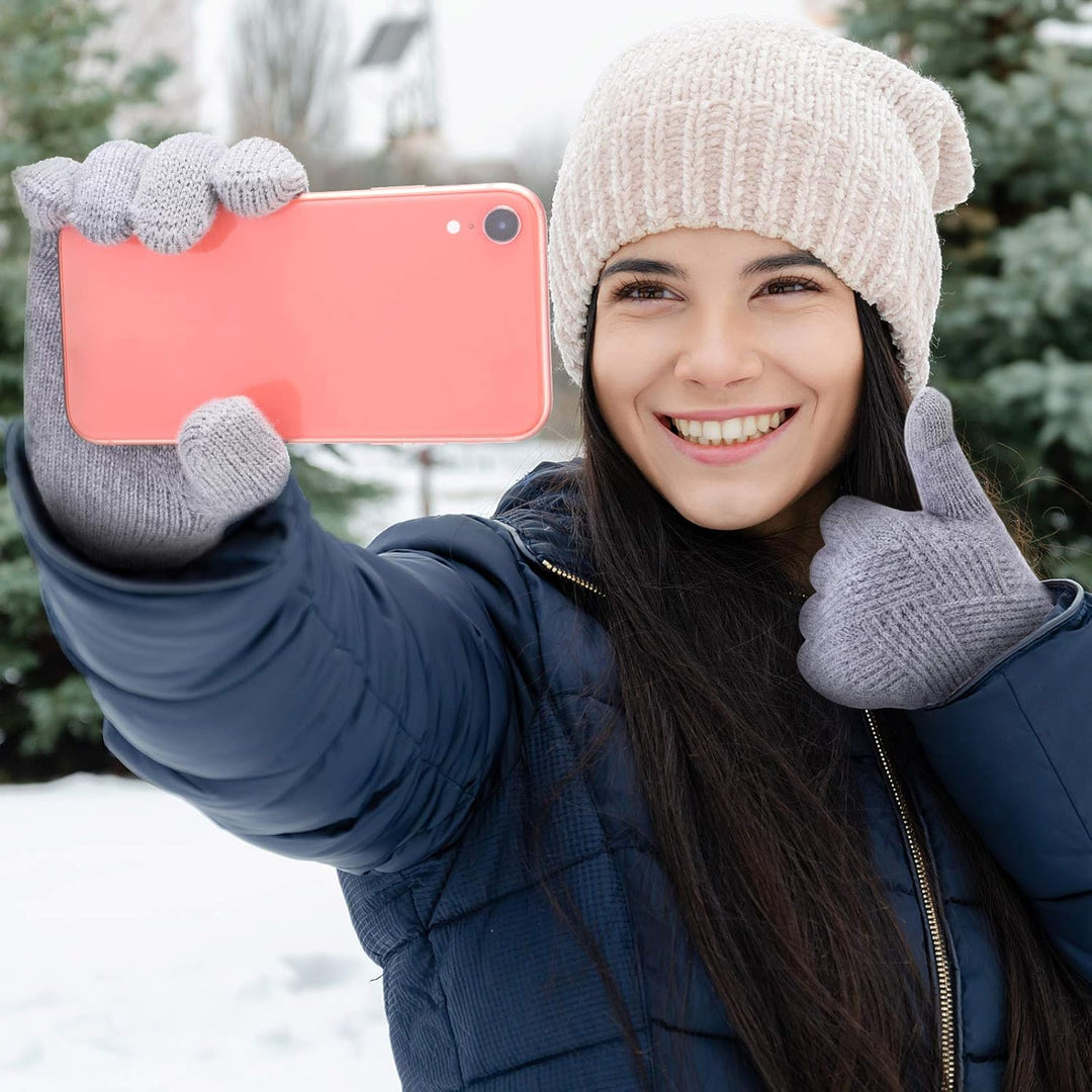SATINIOR 2 Paar Damen Winterhandschuhe Gestrickte Touchscreen Finger Doppelschichtige Elastische Han