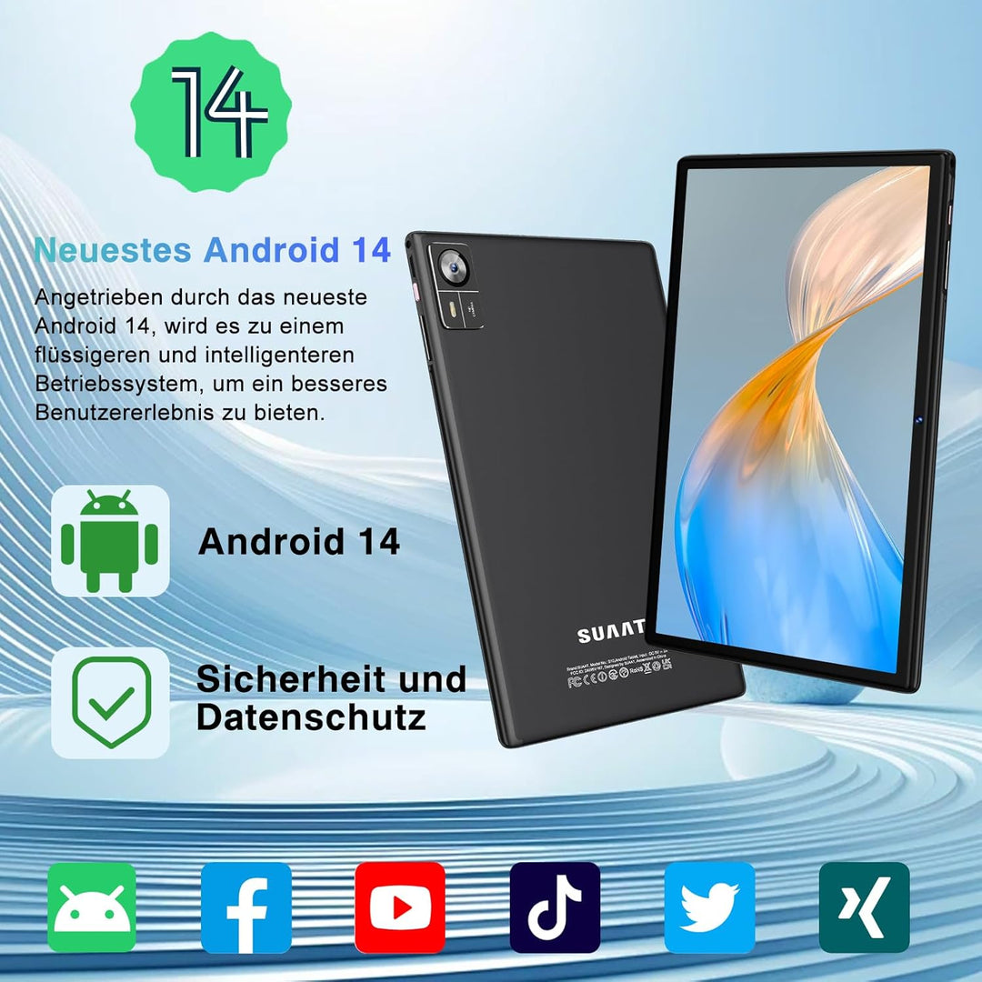 2025 Tablet 10.1 Zoll Android Octa-Core 22GB RAM+128GB ROM 1TB TF, Widevine L1,5G+2.4G WiFi, GMS,BT