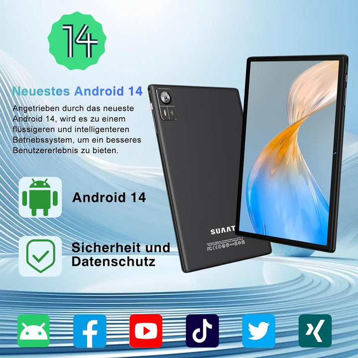 2025 Tablet 10.1 Zoll Android Octa-Core 22GB RAM+128GB ROM 1TB TF, Widevine L1,5G+2.4G WiFi, GMS,BT