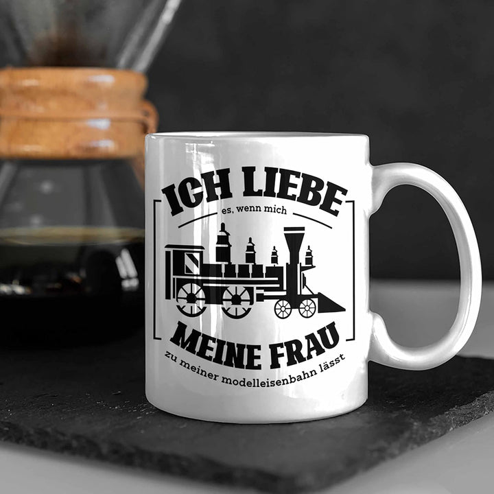 Trendation - Lustige Modelleisenbahn Tasse Geschenk für Eisenbahner (Weiss), Weiss