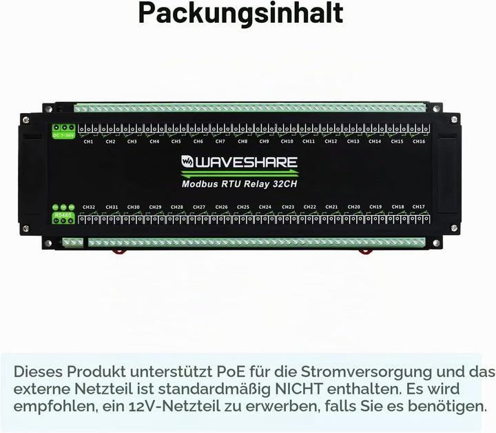 Waveshare Modbus RTU 32-Ch Relay Module, RS485 Interface, with Multiple Isolation Protection Circuit