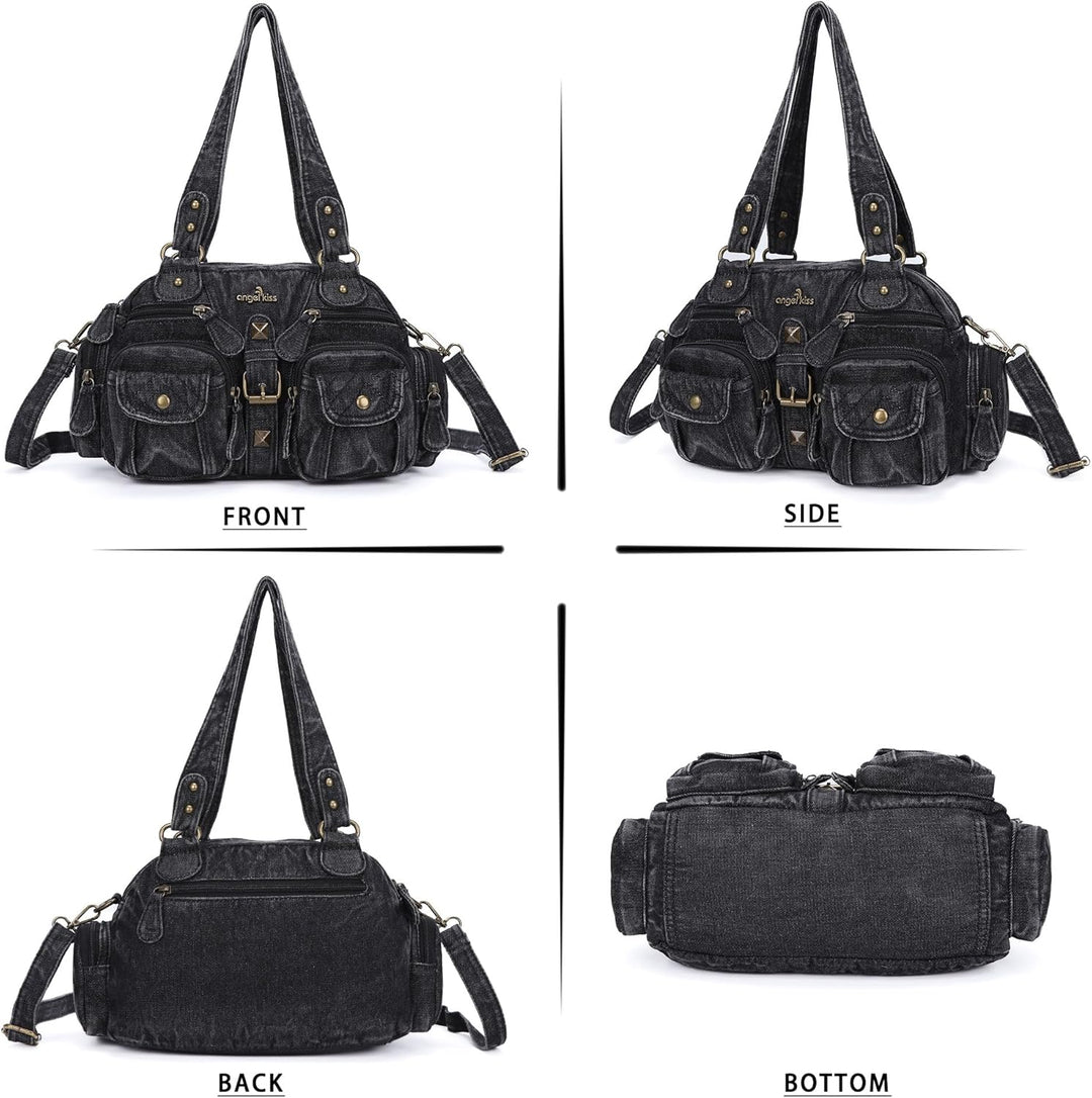 Angel Kiss Damen Handtasche 2 Hauptfächer Multifunktionale Handtasche Weich PU Leder Tasche mit Reis