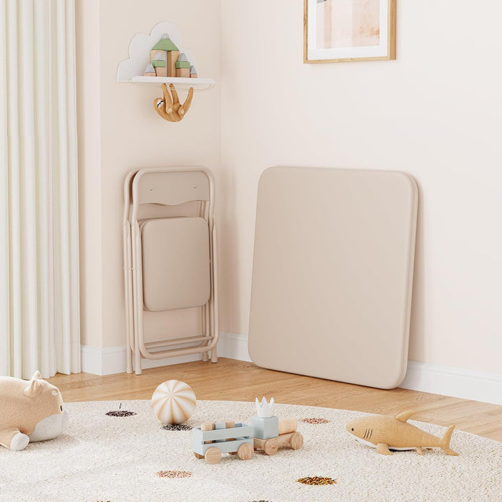 Set aus Tisch und 2 Klappstühlen für Kinder – stabiler Metallrahmen – gepolsterte Sitzfläche aus PU