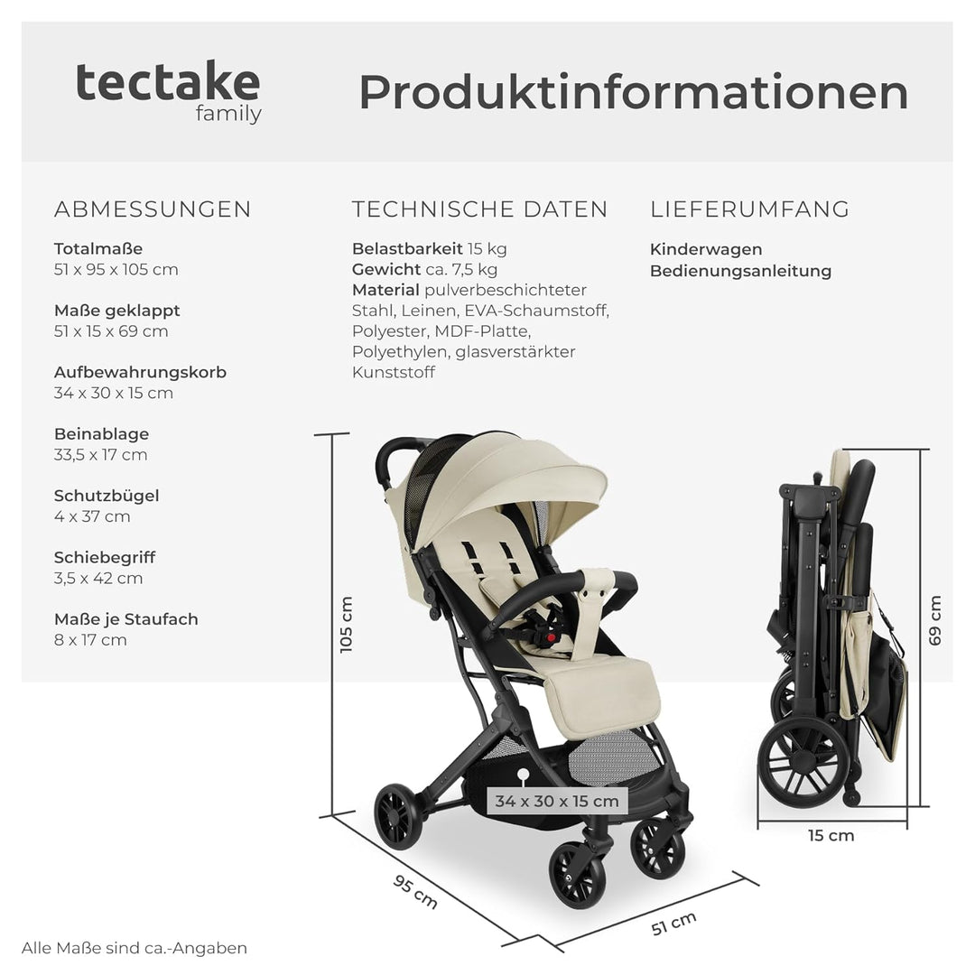 tectake® Buggy Kinderwagen von 0 bis 3 Jahre, Wagen für Baby Erstausstattung Neugeborene und Kinderb