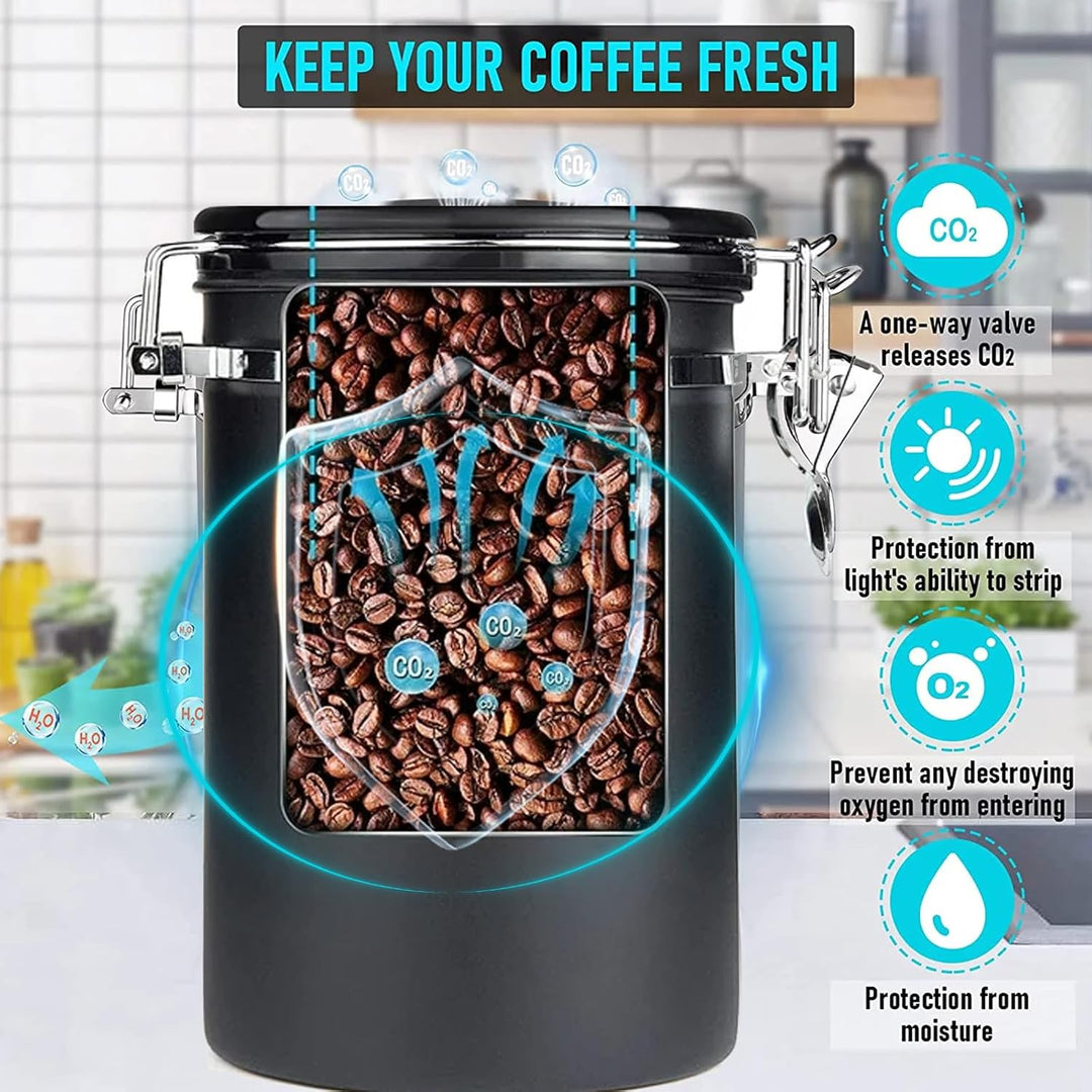 Nizirioo 1,8L Kaffeedose Luftdicht aus Edelstahl Kaffeedosen Kaffeebehälter Aromadicht mit Löffel Ka