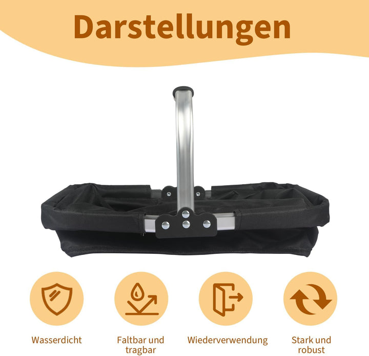 Einkaufskorb Faltbar 25L,Einkaufskorb Klein Mit Gepolsterte Griffe Und ReissVerschlusstasche,Einkauf