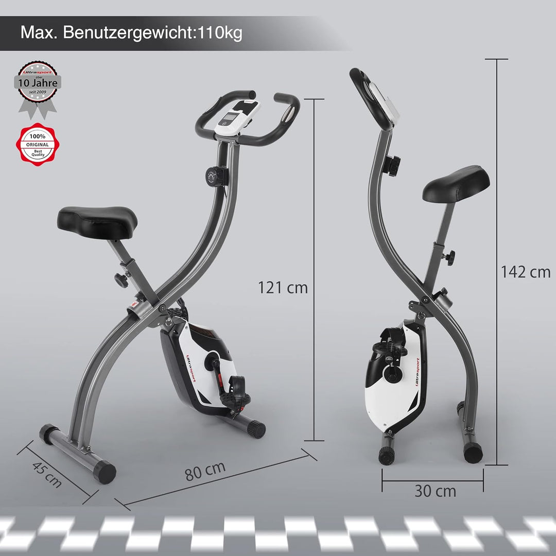 Ultrasport F-Bike 150/200, Heimtrainer, 8 Widerstandsstufen, Tablethalterung, Handpulssensoren, falt