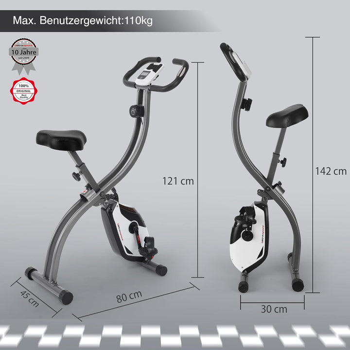 Ultrasport F-Bike 150/200, Heimtrainer, 8 Widerstandsstufen, Tablethalterung, Handpulssensoren, falt