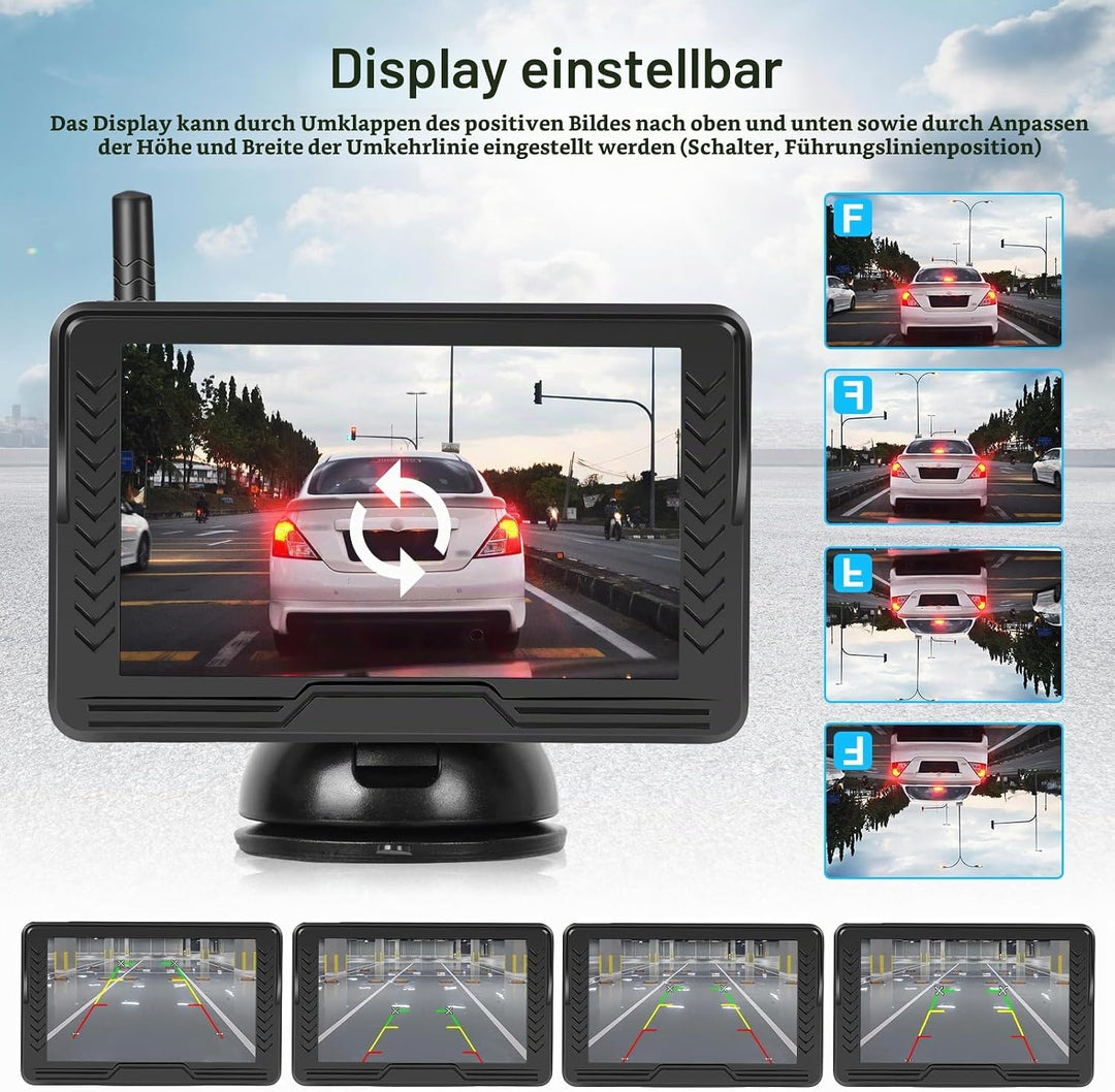 Hodozzy Digital Wireless Rückfahrkamera Set mit 5 Zoll IPS Bildschirm Monitor, AHD Reverse Camera Na