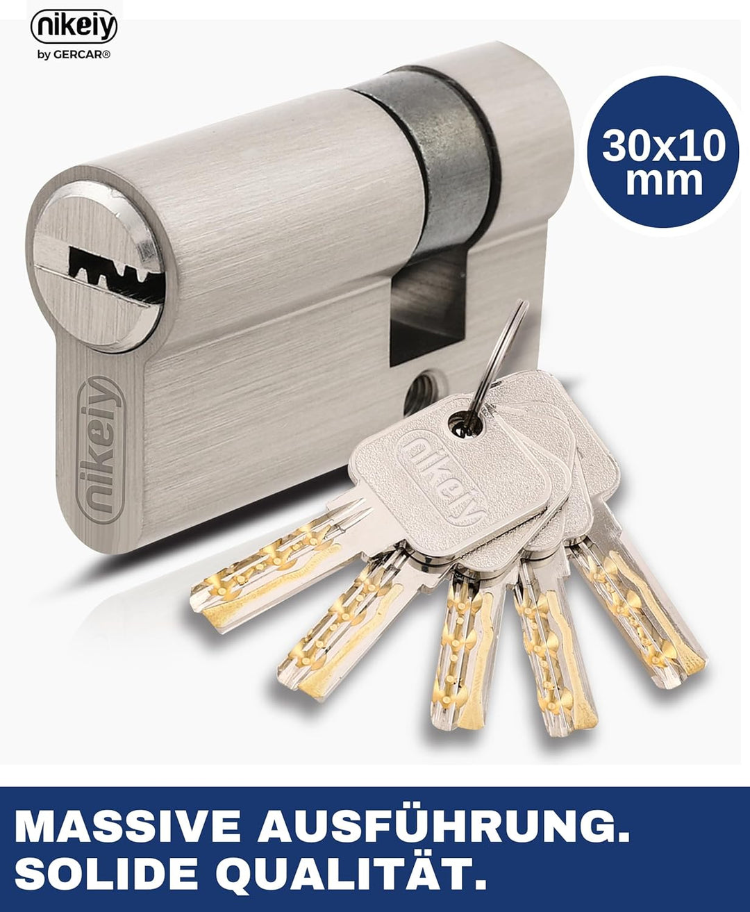 GERCAR Pro Gleichschliessend 10x Halbzylinder 30/10 Set 10x Garagentor Profil-Halbzylinder inkl. 50
