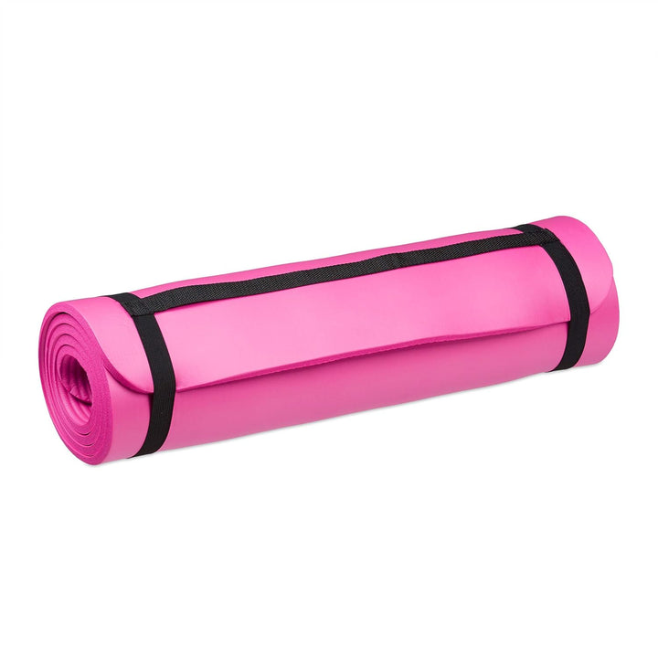 Relaxdays Yogamatte, 1 cm dick, für Pilates, Fitness, gelenkschonend, mit Tragegurt, Gymnastikmatte