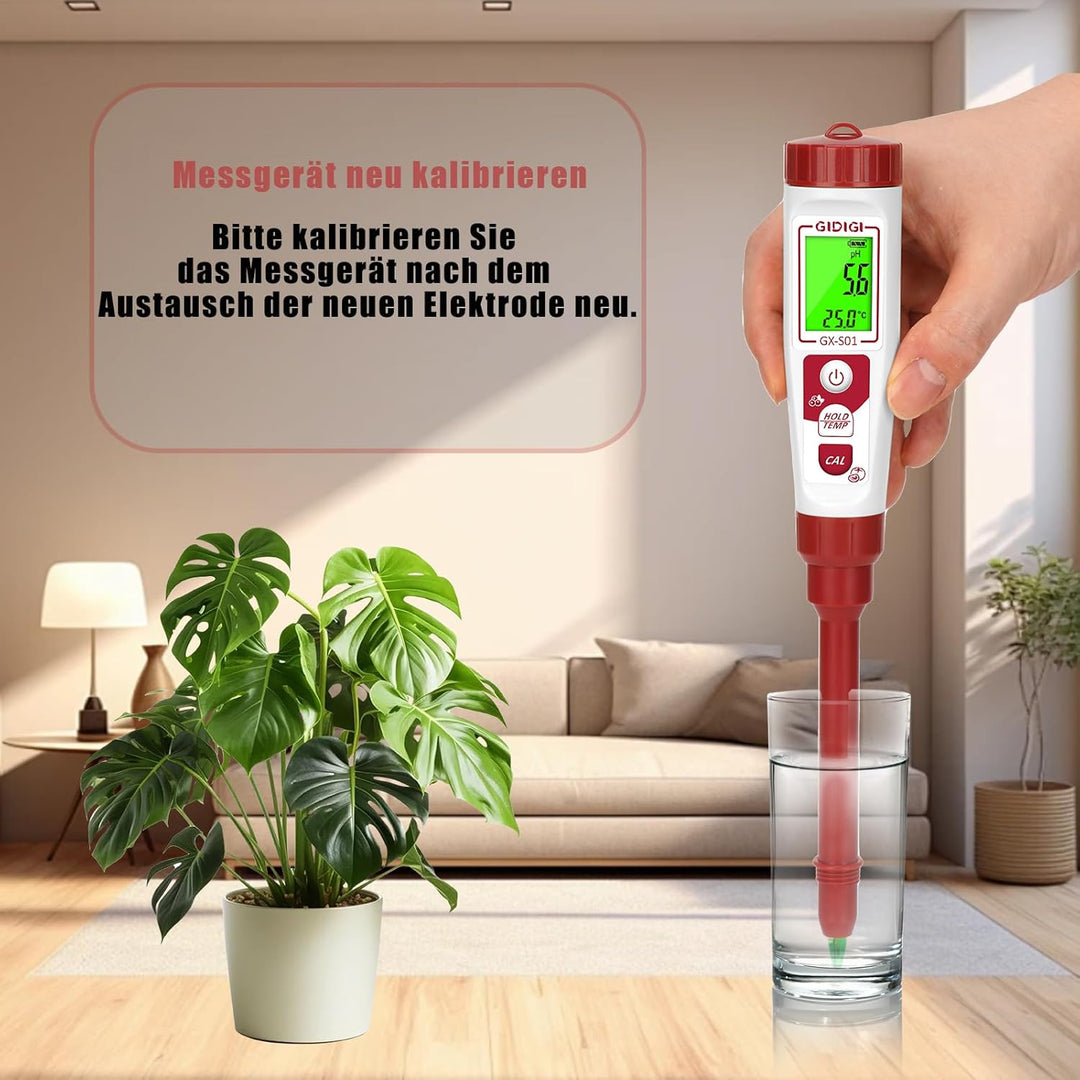 Boden pH Messgerät Sonde, pH Ersatzelektrode mit 4,0/7,0/10,0 pH Kalibrierungspulver Kit für Boden p