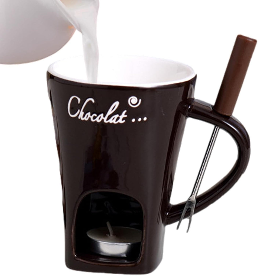 Schokoladen Fondue Becher Set | 130 Ml Teelicht Schokofondue Tasse Aus Keramik | Schoko Fondue Teeli