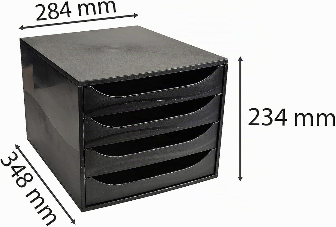 Exacompta 228014D Ablagebox Ecoblack mit 4 Schubladen für DIN A4+ Dokumente. Ecobox mit hoher Kapazi