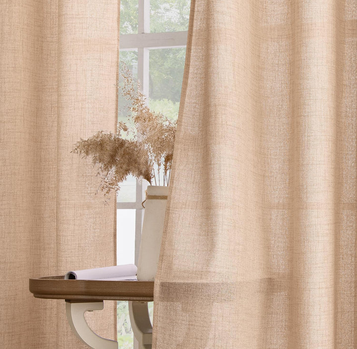 MIULEE Leinen Vorhänge Gardinen mit Leinen Ringe Effekt Wohnzimmer Modern Semi-transparent Ösen Voil