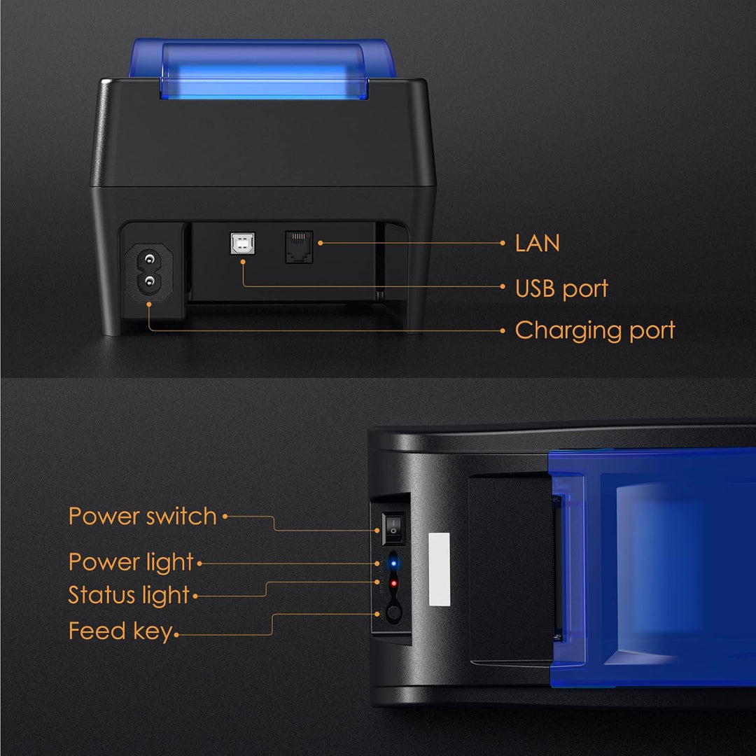 Bisofice HOIN Bondrucker 58-mm-Thermo-Bondrucker mit BT- und USB-Schnittstelle Hochgeschwindigkeits-
