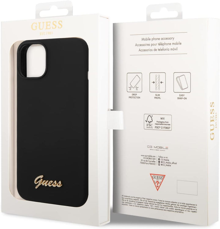 GUESS GUHCP14MSLSMK Hülle für iPhone 14 Plus 6,7" Schwarz Hard case Silicone Vintage Gold Logo