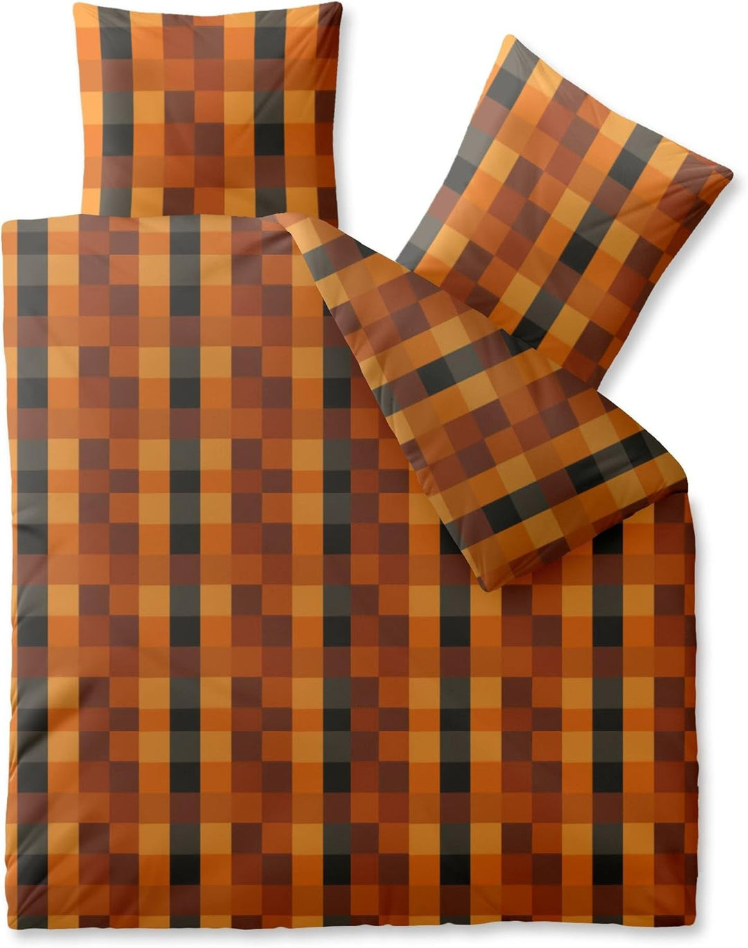 CelinaTex Harmony Bettwäsche 200 x 200 cm Mikrofaser Bettbezug Alisa Kariert Orange Braun Schwarz 20