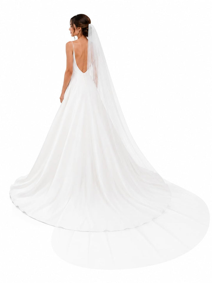 Hochzeit Brautschleier Lang Kathedrale Länge 1 Ebene Brautschleier Elegant Weich Tüllboden 274 cm Sc