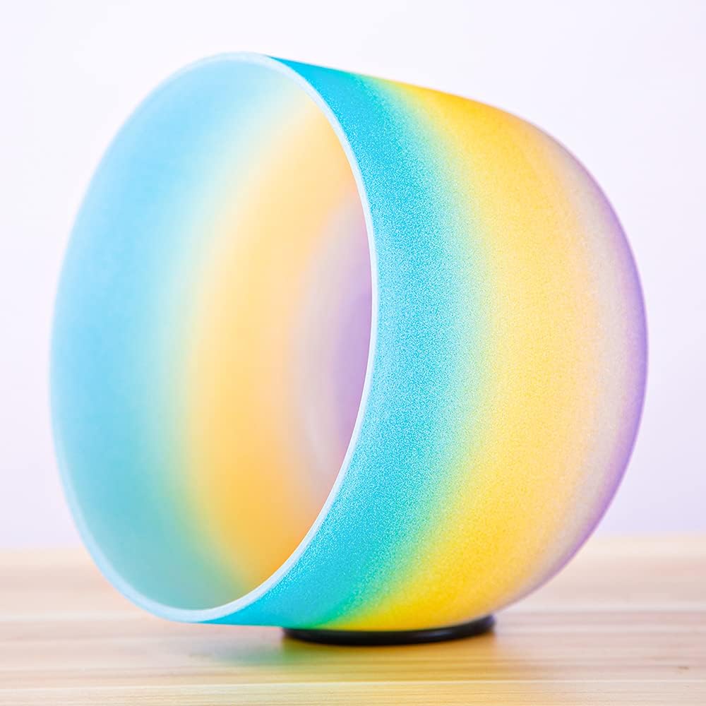 Klangschale aus mattiertem Regenbogenfarben, 440 Hz, G-Hals-Chakra, Quarz-Kristall, für Meditation,