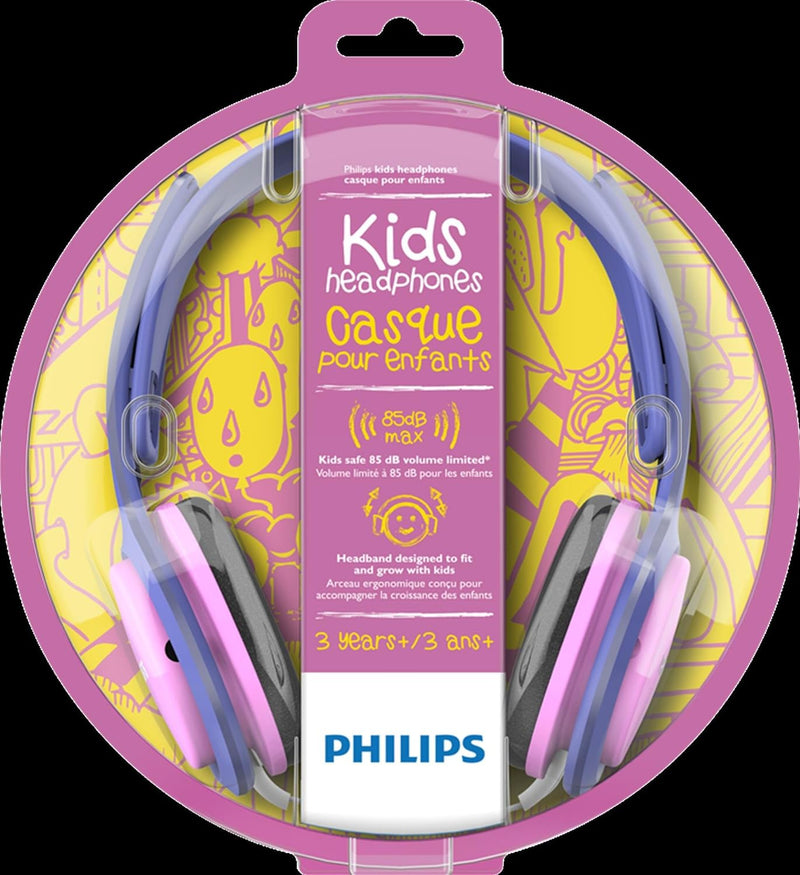 Philips Kinderkopfhörer SHK2000PK/00 Kinderkopfhörer On Ear Pink/Lila & Hama Kopfhörer-Adapter AluLi