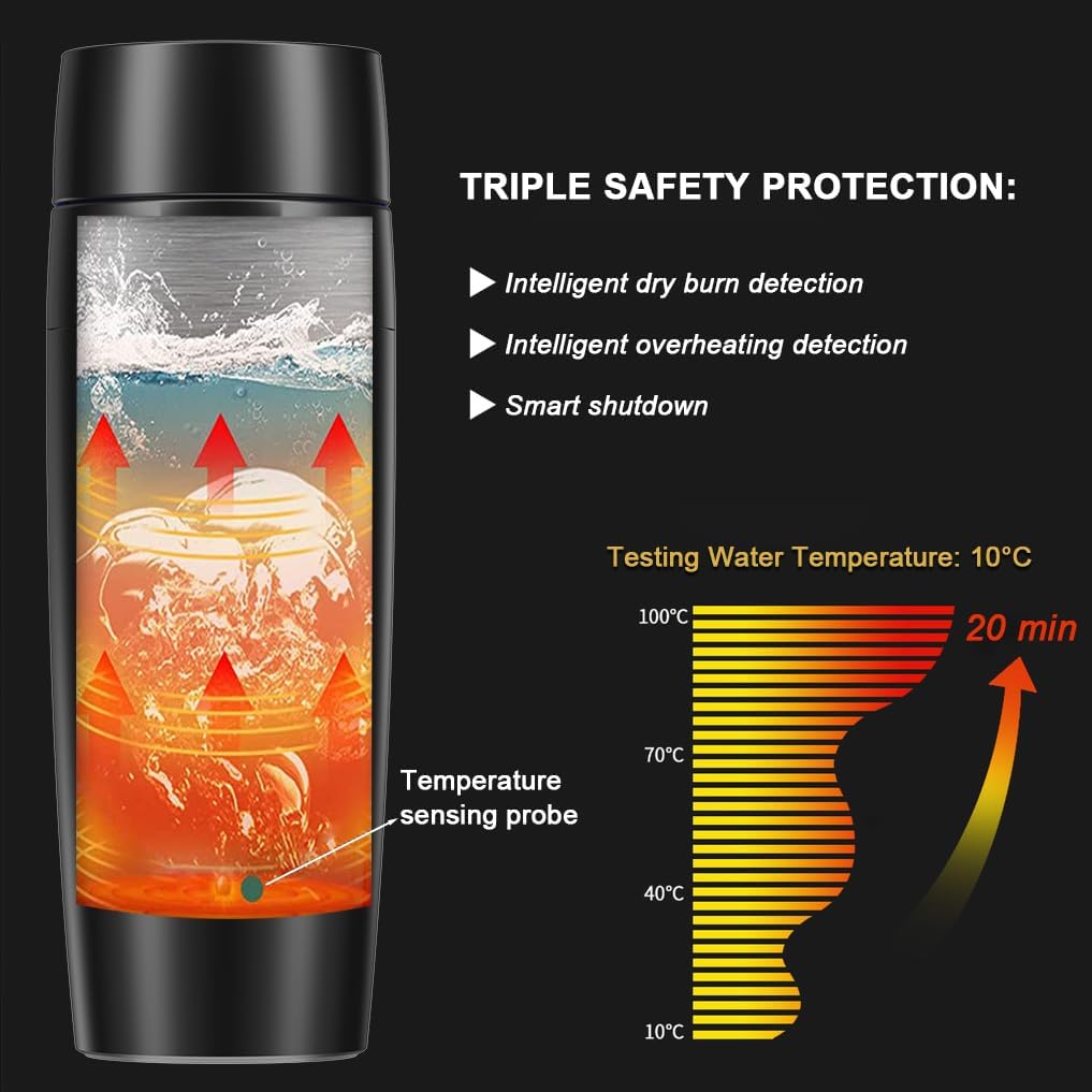 Tragbare KFZ Heizung Wasserkessel, 350 ml Reise Wasserkocher, 304 Edelstahl Liner Auto beheizten Bec